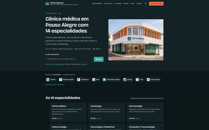 Print da página: Clínica Sapucaí — Escuro