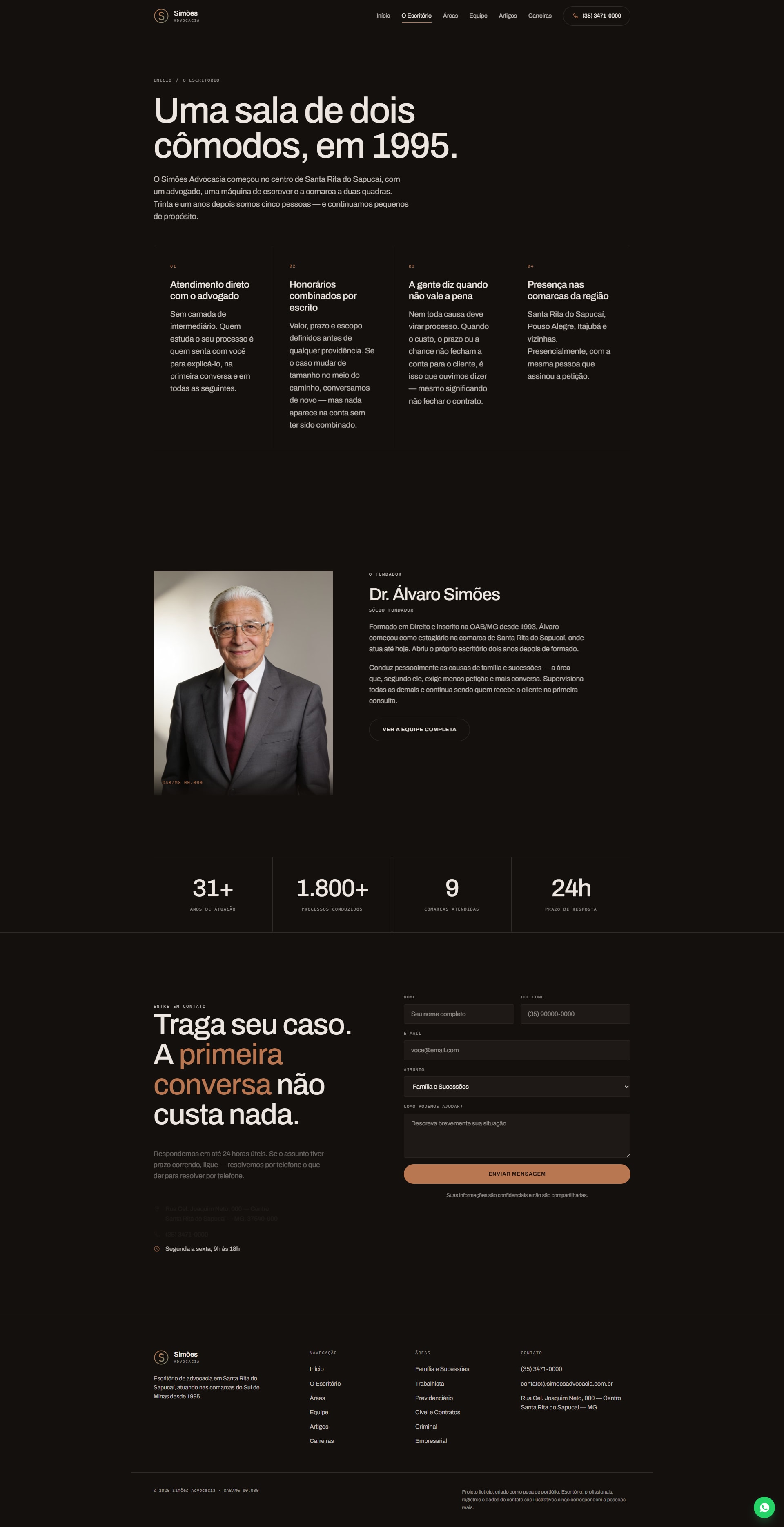 Simões Advocacia: página o escritório, capturada de cima a baixo