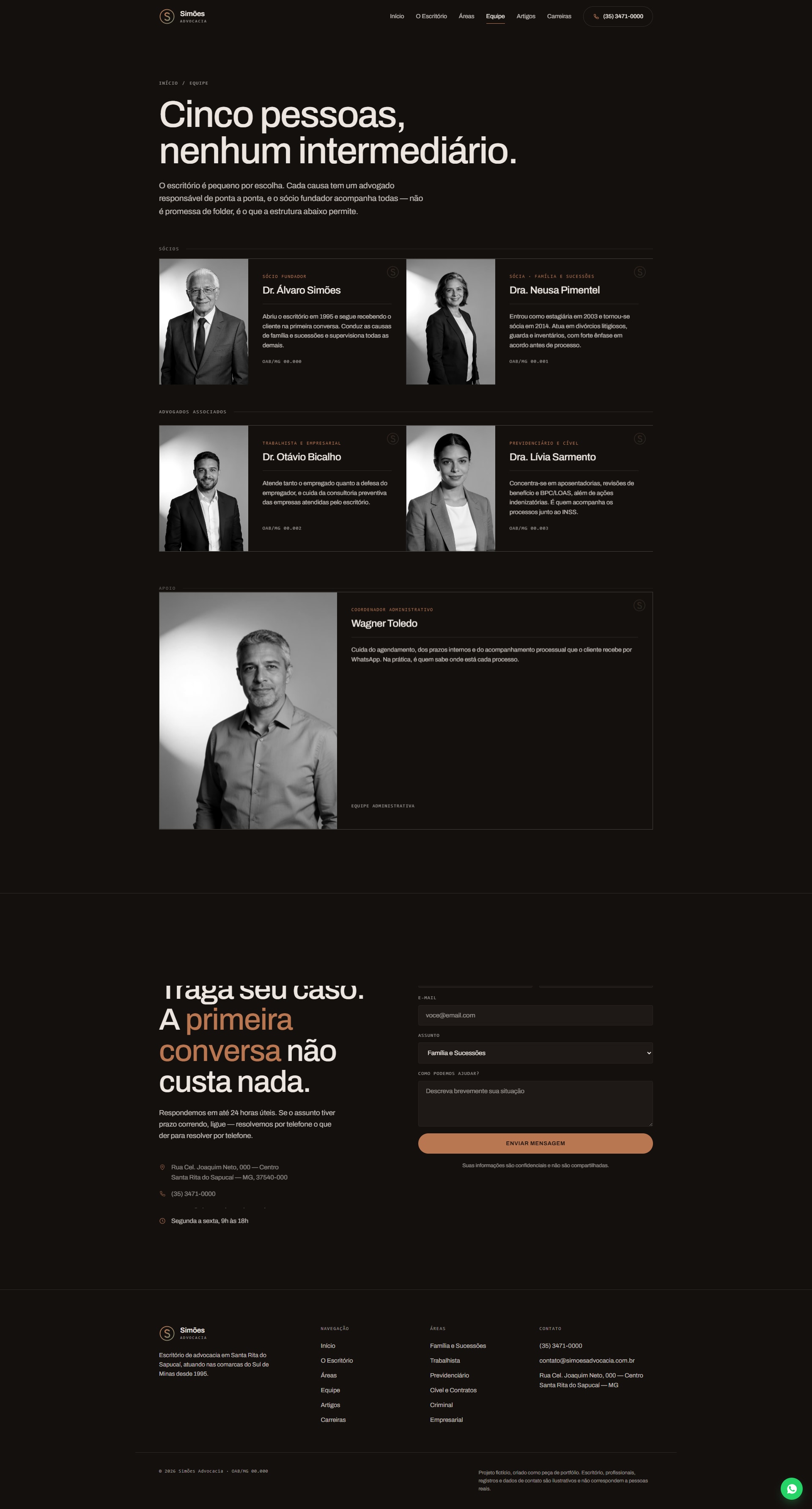 Simões Advocacia: página equipe, capturada de cima a baixo